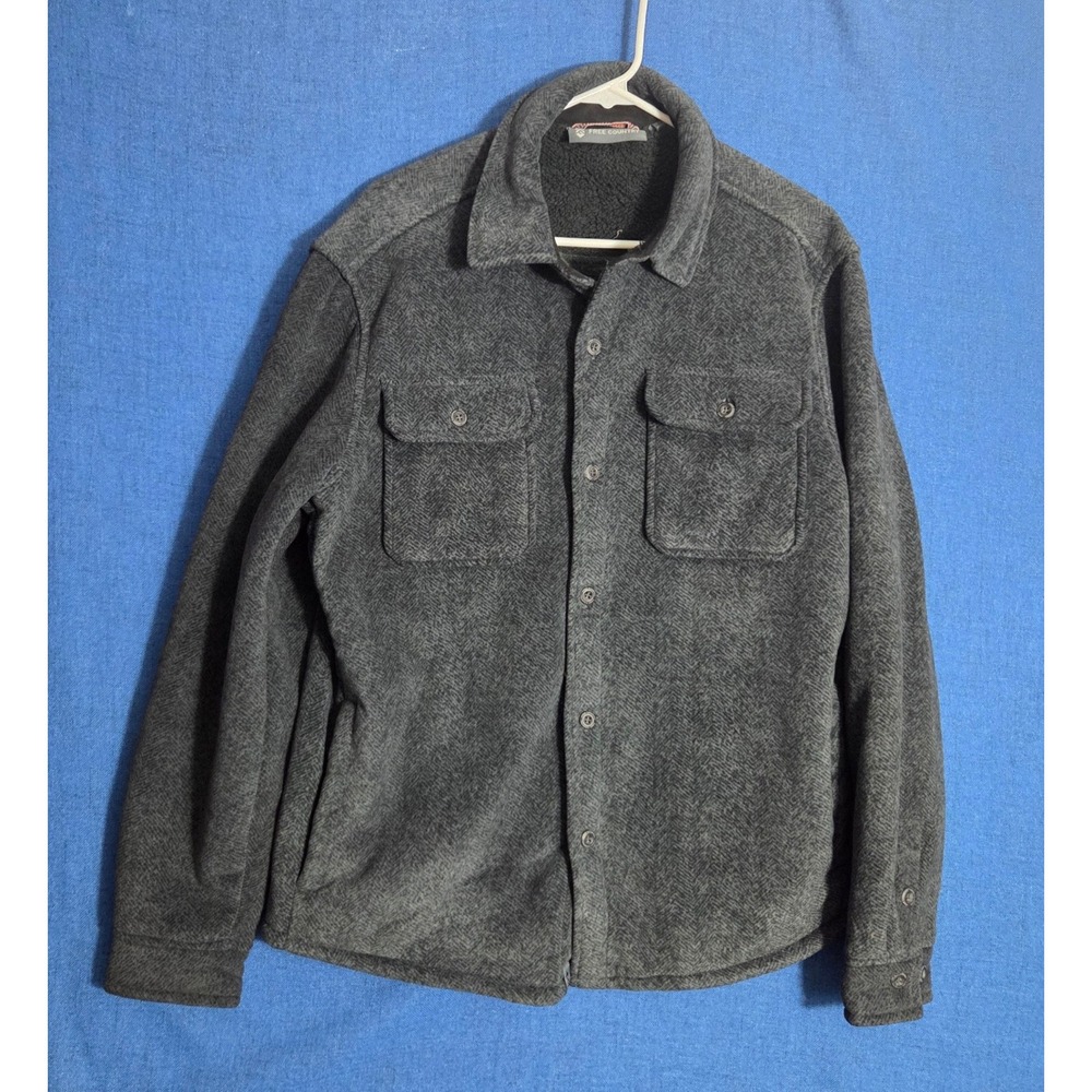 Free Country Mens Fleece Shirt Jacket Grey Herringbone Sherpa Lined Medium